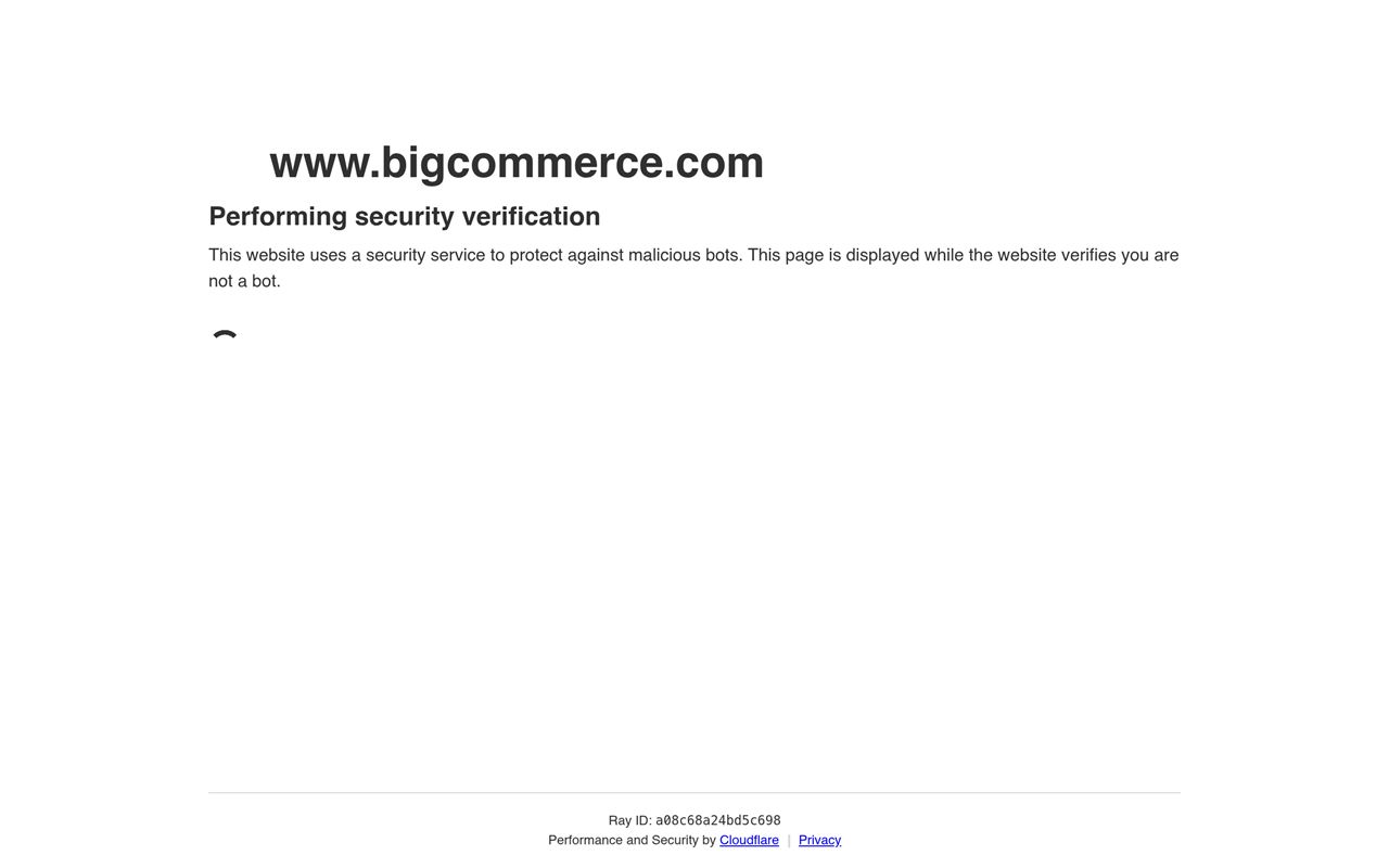 BigCommerce homepage showing the ecommerce platform with no transaction fees, built-in features, B2B tools, and multi-channel selling